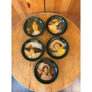 VTG COCA COLA Metal Tin Coasters (5)Victorian Ladies Green 1983 (5376)